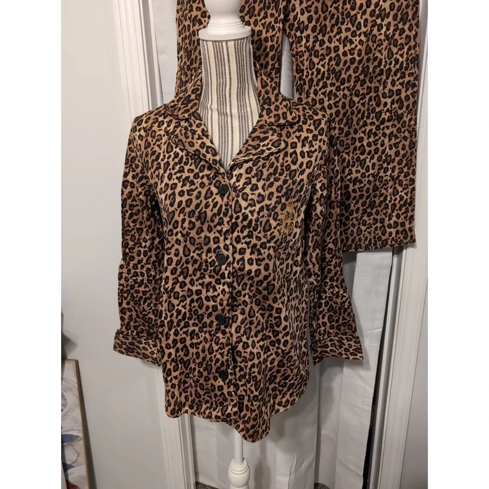 Lauren Ralph Lauren Womens Medium Leopard Print Monogram Pajama‎ Set